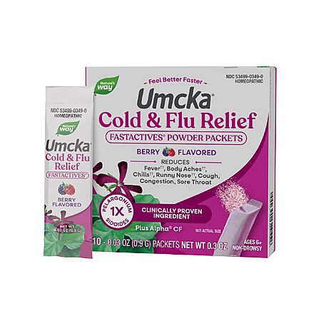 Nature's Way Cold + Flu Relief FastActives, Umcka, Homeopathic 10 Packets (Packaging May Vary) $5.67 via S&S +FS w/Prime