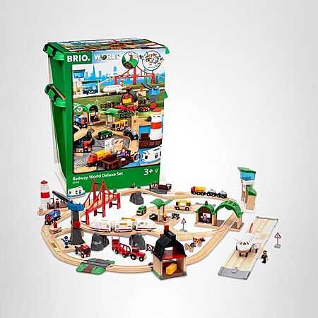 BRIO World Railway World Deluxe Set - 106-Piece FSC-Certified Wood and Accessory Train Set - Works with All Wooden Train Sets $297.49