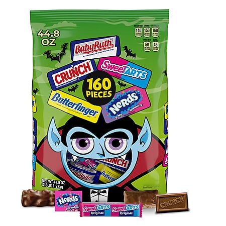 Butterfinger, CRUNCH Baby Ruth, Nerds, SweetTarts, Minis, Fun Size Assorted Candy, Bulk 160 Count Variety Pack, 44.8 oz $9.30 +FS w/Prime