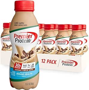 Premier Protein Shake, Café Latte, 30g Protein, 1g Sugar, 24 Vitamins & Minerals, Nutrients to Support Immune Health 11.5 fl oz, 12 Pack - $20.99