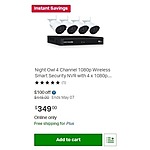 Sam's Club Weekly Ad: Night Owl 4 Channel 1080p Wireless Smart Security NVR with 4 x 1080p Infrared IP Cameras and 1 TB HDD for $349.00
