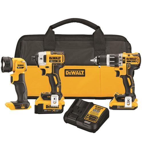 DeWalt 3-Tool MAX XR 20V Cordless Brushless Hammer Drill/Impact Driver/Work LED Combo Kit $249 - Online only @ Lowe's