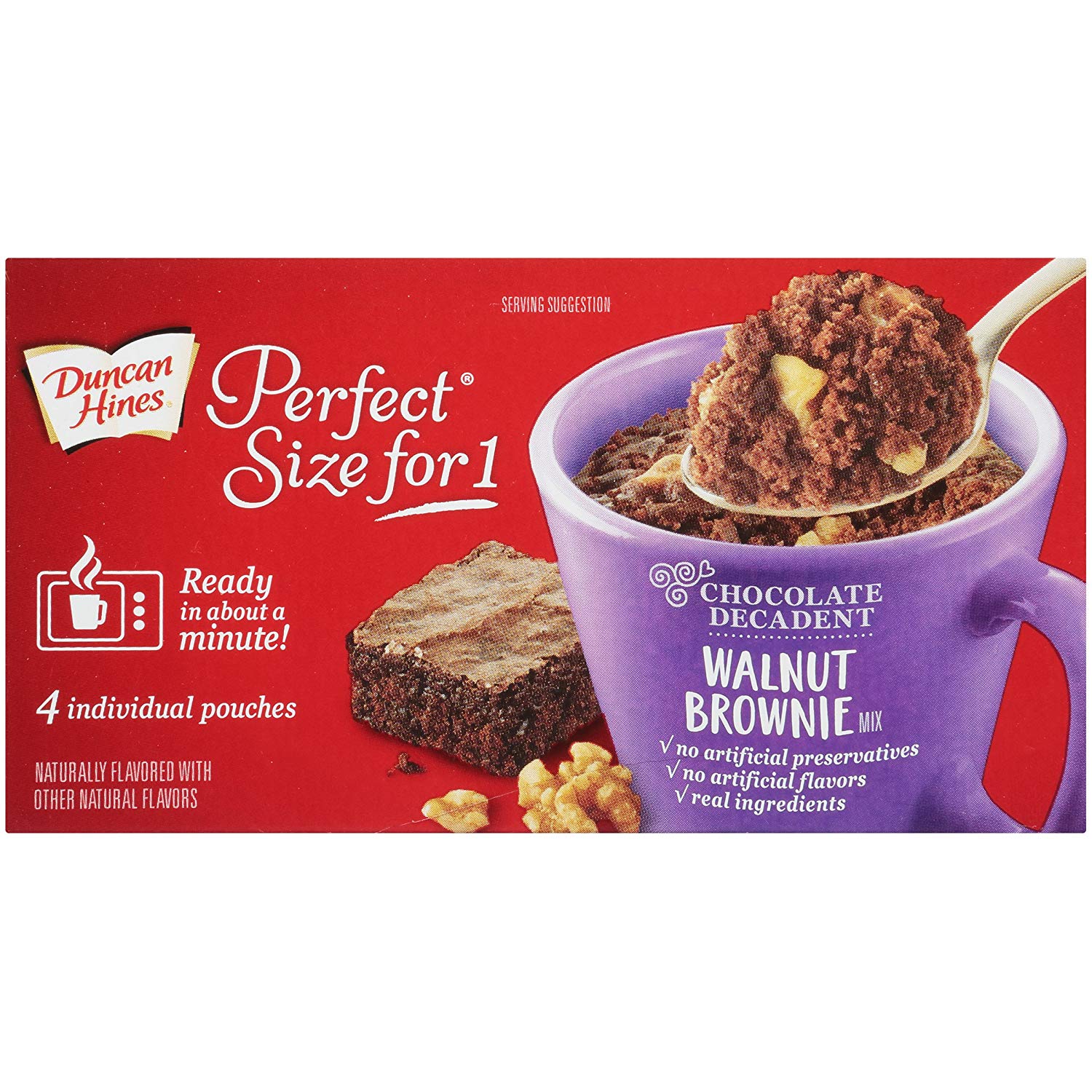 Duncan Hines Perfect Size for 1 Brownie Mix, Ready in About a Minute, Walnut Brownie, 4 Individual Pouches [Walnut Brownie] $0.95 or less