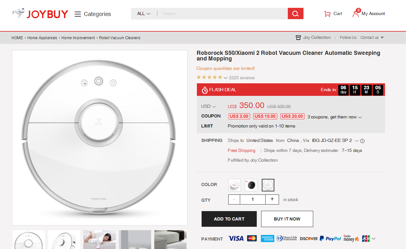Xiaomi RoboRock S50 for $330 @ JoyBuy.com (China) - Free Shipping