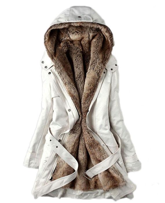 Seamido Zipper Thicken Fleece Hooded Faux Fur Coat 40% Off $39