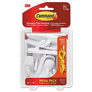 20-pack Command Medium Utility Hooks with 24 Command Strips