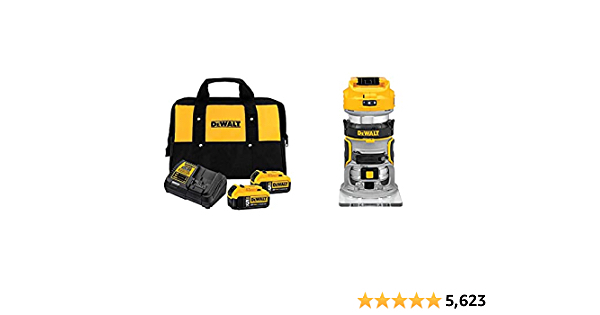 DEWALT 20V MAX `with 2 Batteries, 5.0Ah (DCB205-2CK) with DEWALT 20V Max XR Cordless Router, Brushless, Tool Only (DCW600B) - $199