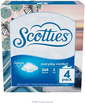 4-Pack 92-Ct Scotties Everyday Comfort Facial Tissues $3.60 + free shipping w/ Prime or on $25+