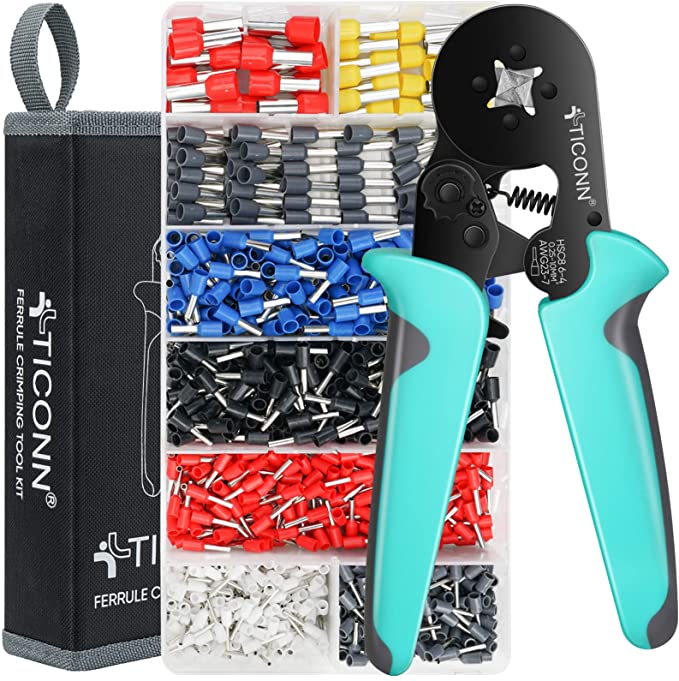 Ticonn Ferrule Crimping Tool Kit w/ 1200-Pc Ferrules Insulated Wire Terminals $19.95 + Free Shipping w/ Prime or on $25+