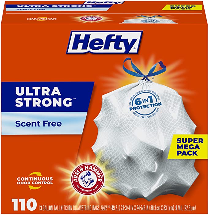 110-Ct 13-Gallon Hefty Ultra Strong Tall Kitchen Trash Bags (Unscented) $12.30 w/ S&S + Free Shipping w/ Prime or on $25+