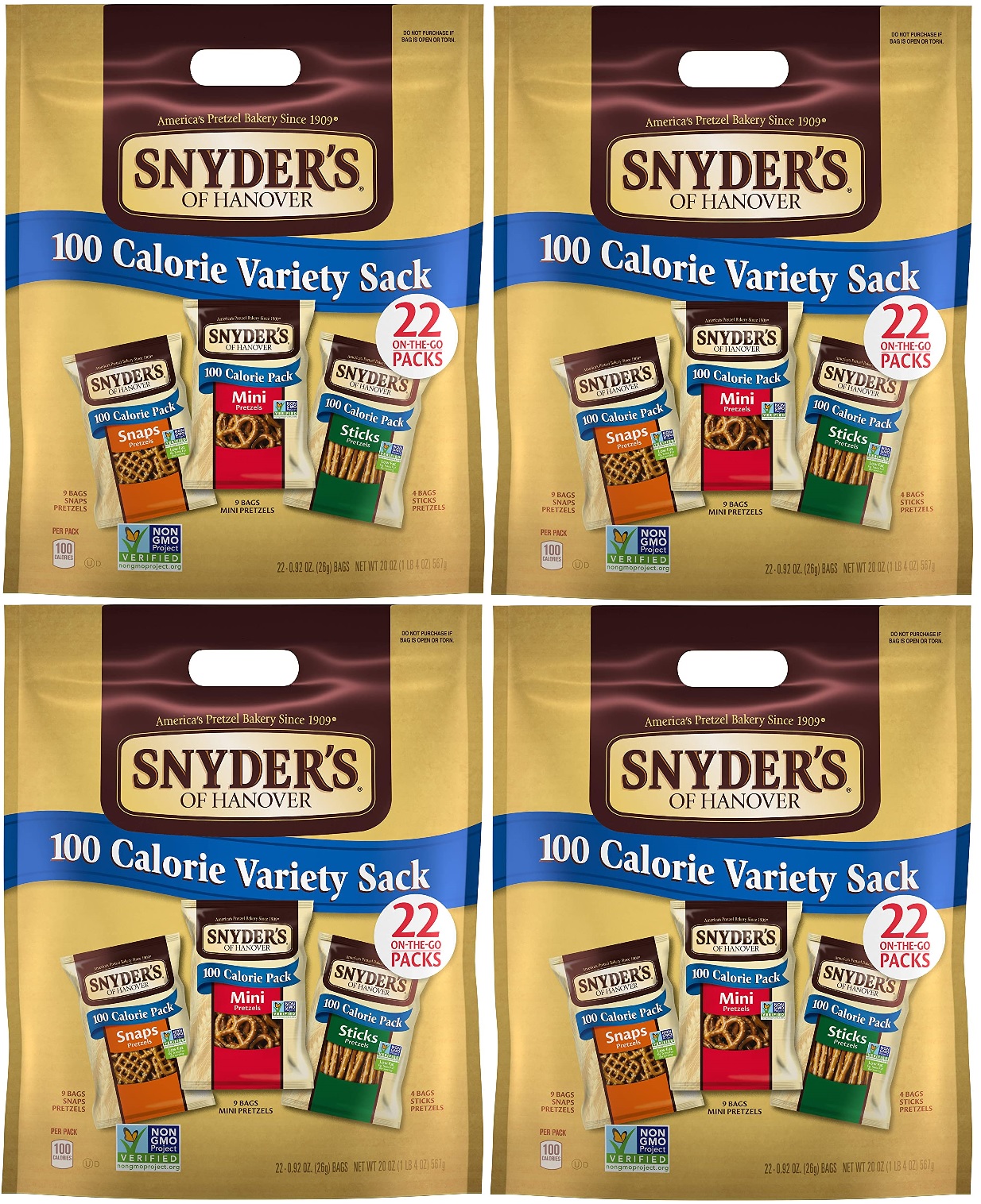 4-Pack 22-Ct 0.92-Oz Snyder's of Hanover Pretzels Variety 100 Calorie ...
