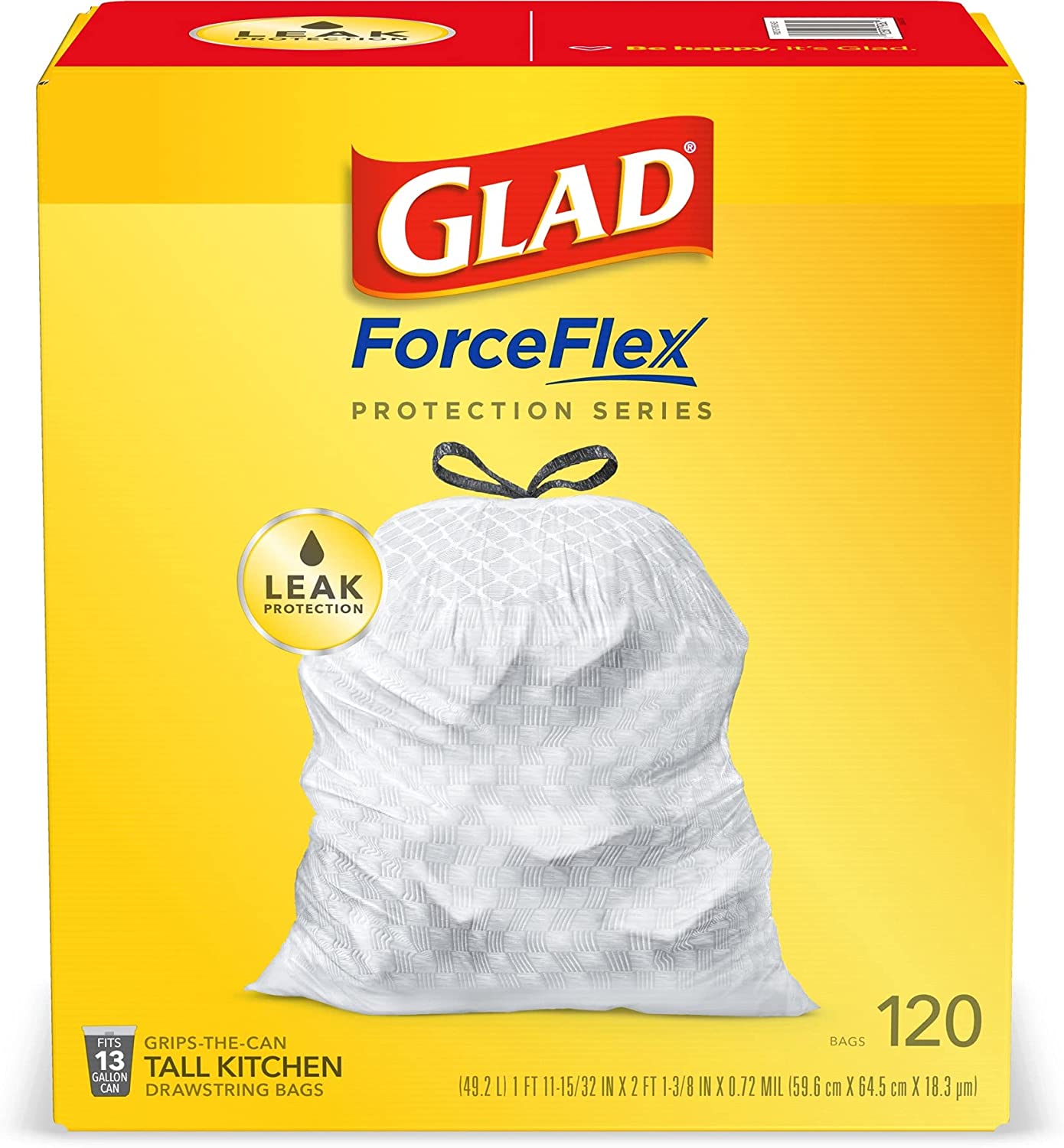 120-Count 13-Gallon Glad ForceFlex Tall Kitchen Drawstring Trash Bags (Unscented) $13.65 w/ S&S + Free Shipping w/ Prime or on $25+