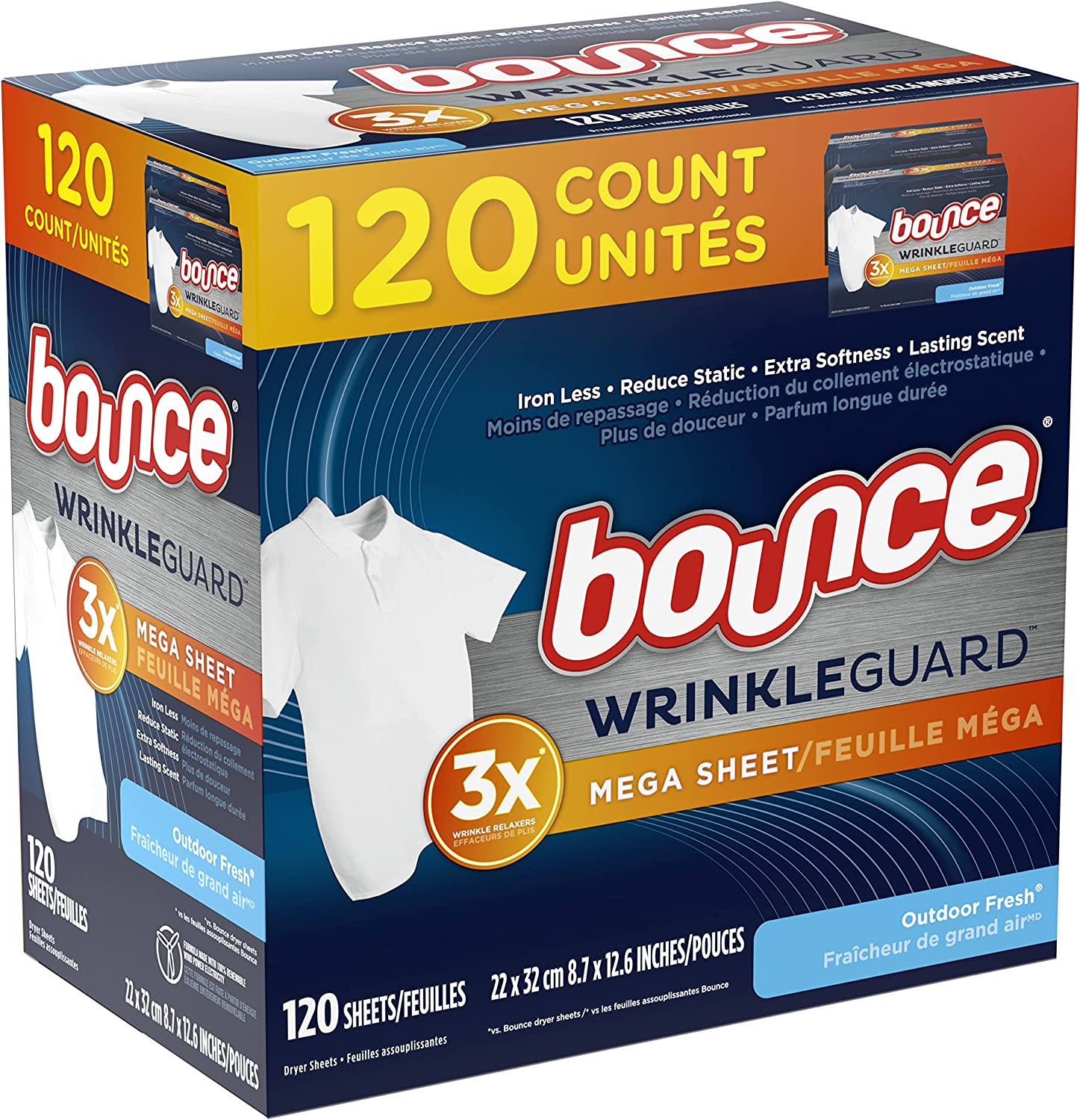 120-Ct Bounce Wrinkleguard Fabric Softener & Wrinkle Releaser Mega Dryer Sheets (Outdoor Fresh) $6 w/ S&S + Free Shipping w/ Prime or on $25+