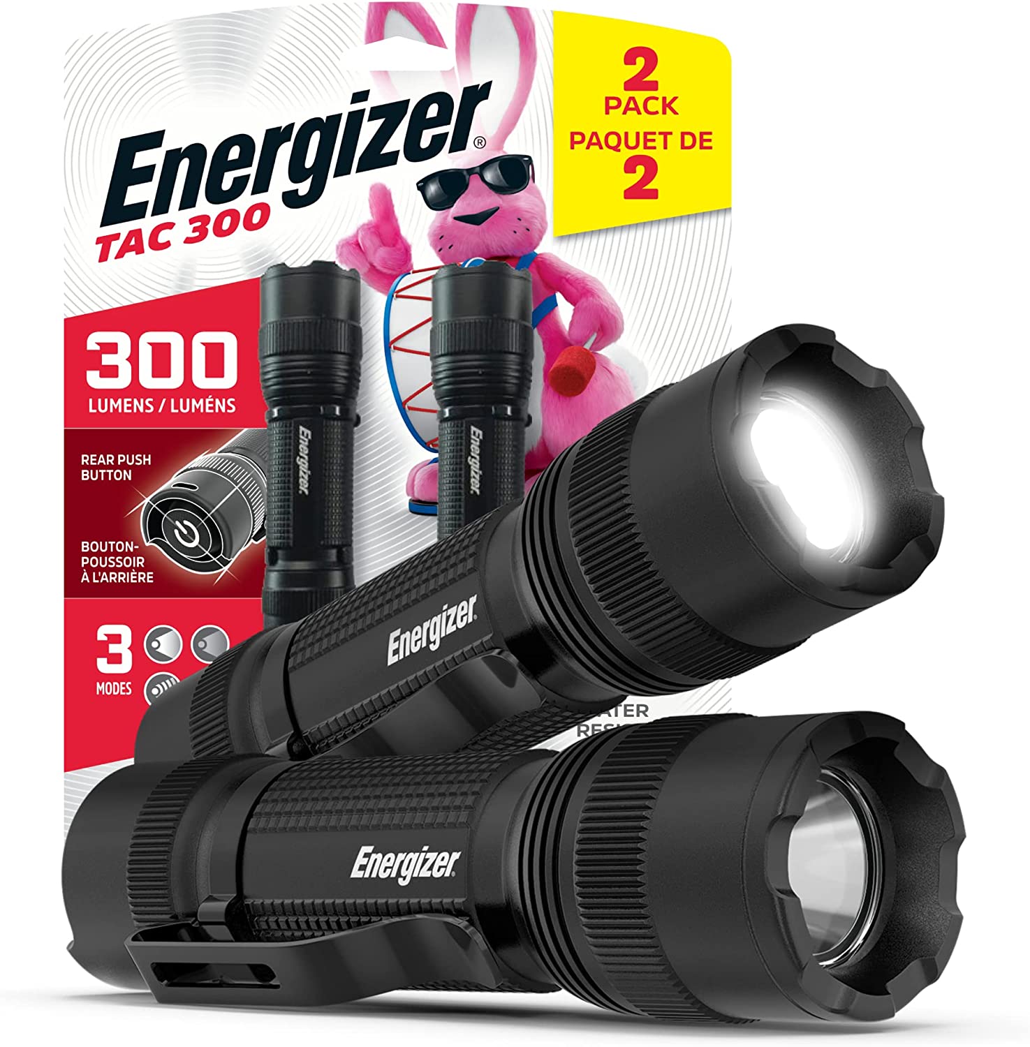 2-Pack Energizer LED IPX4 300 Lumen Flashlights w/ Belt Clip (TAC-300) $10.80 + Free Shipping w/ Prime or on $25+
