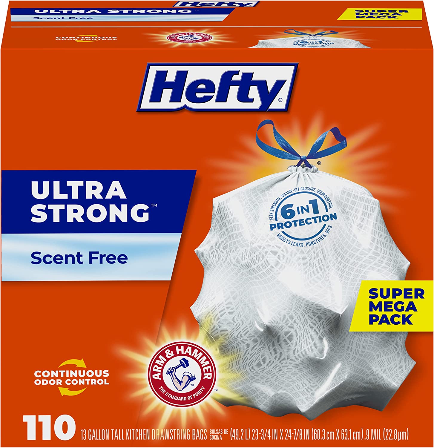110-Count 13-Gallon Hefty Ultra Strong Tall Kitchen Trash Bags (Unscented) $10.80 w/ S&S + Free Shipping w/ Prime or on $25+