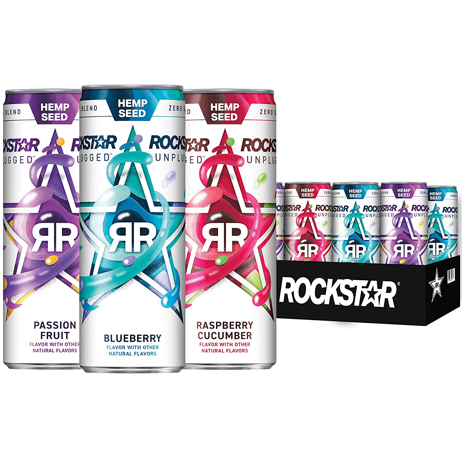 12-Pack 12-Oz Rockstar Unplugged Zero Sugar 3 Flavor Variety Pack