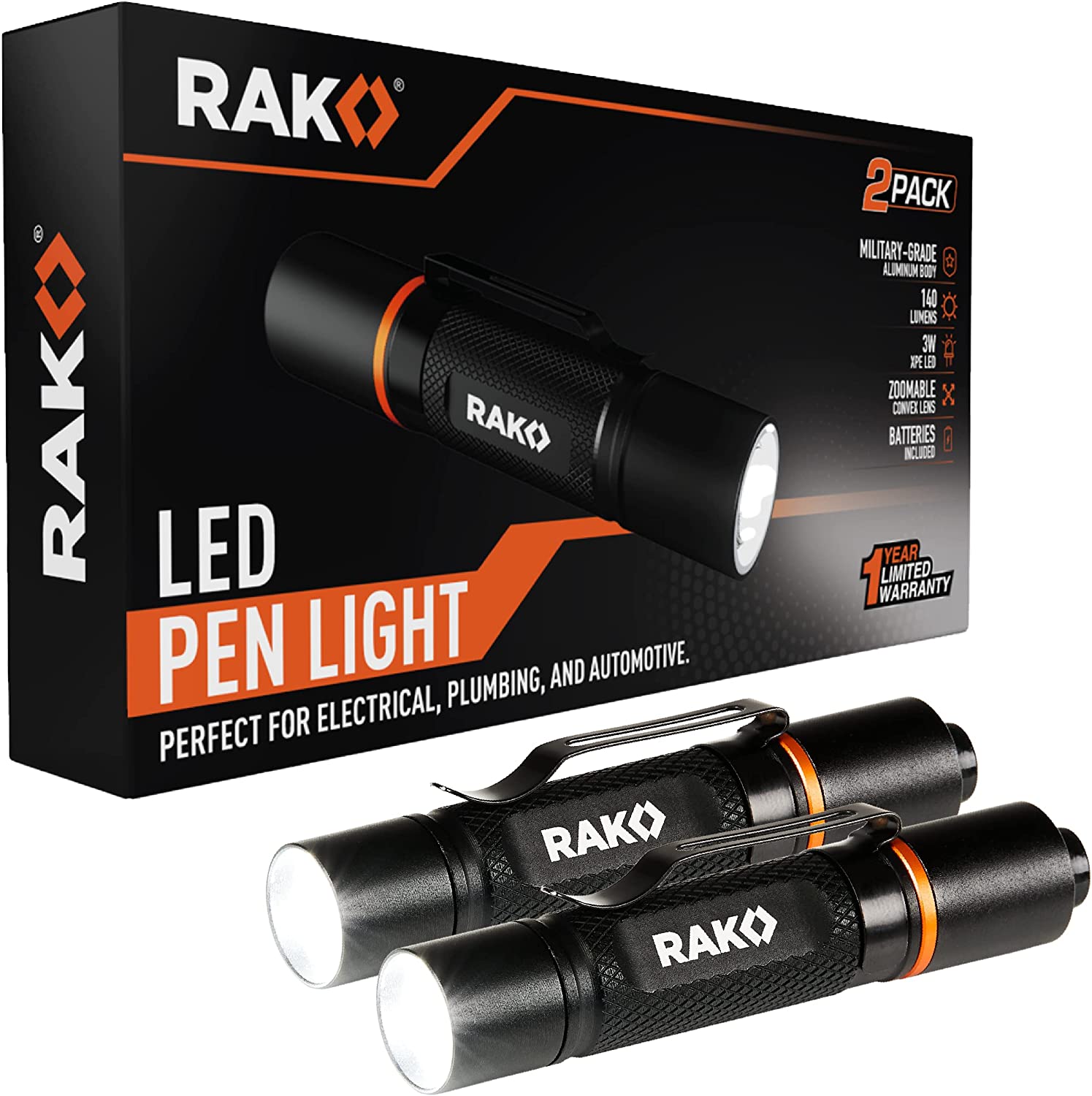 2-Pack Rak Pro Tools 140 Lumen Pocket Pen Flashlights $7.50 + Free Shipping w/ Prime or on $25+
