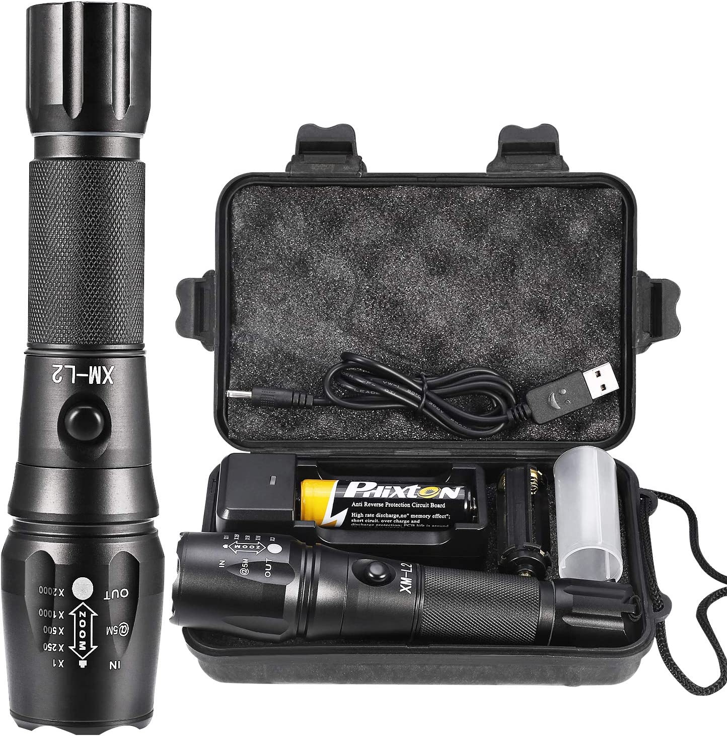 Phixton Rechargeable LED Flashlights (Rechargeable Battery Included): 5000-Lumen (10W) $8.50, 3000-Lumen (8W) $9.60 + FS w/ Prime or on $25+