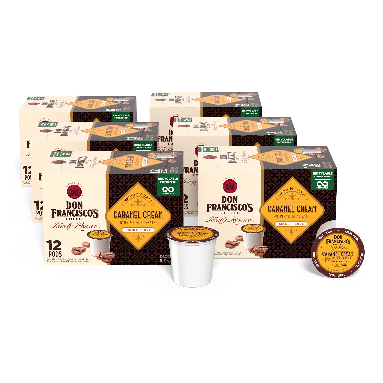 Don Francisco's Medium Roast K-cup Coffee Pods: 72-Ct Caramel Cream $17.40, 55-Ct Cinnamon Hazelnut $13.40 & More w/ S&S + Free Shipping w/ Prime or on $25+ $17.41