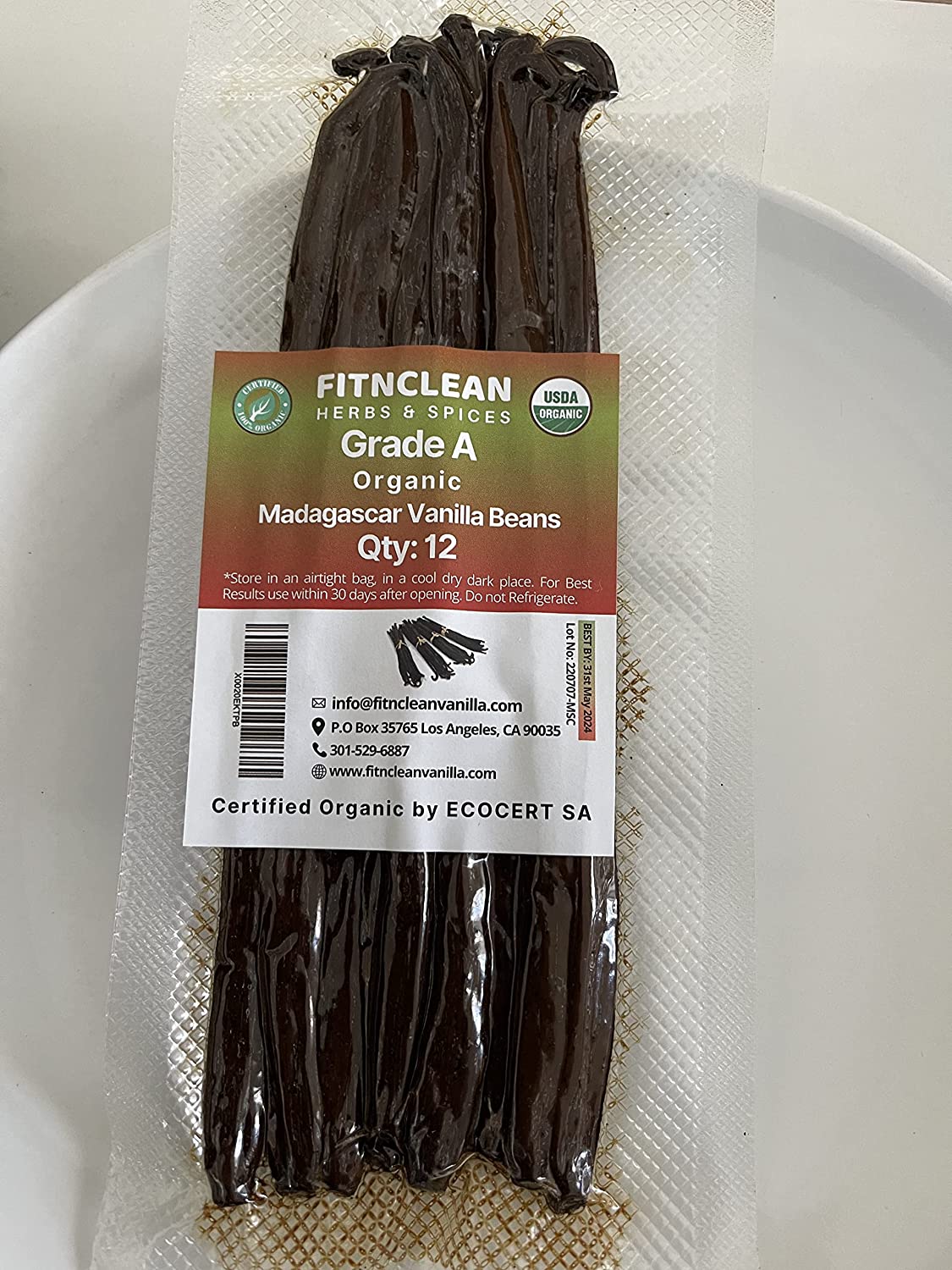 12Count 6"7.5" Organic Madagascar Vanilla Beans (Grade A) 14.10 w/ S