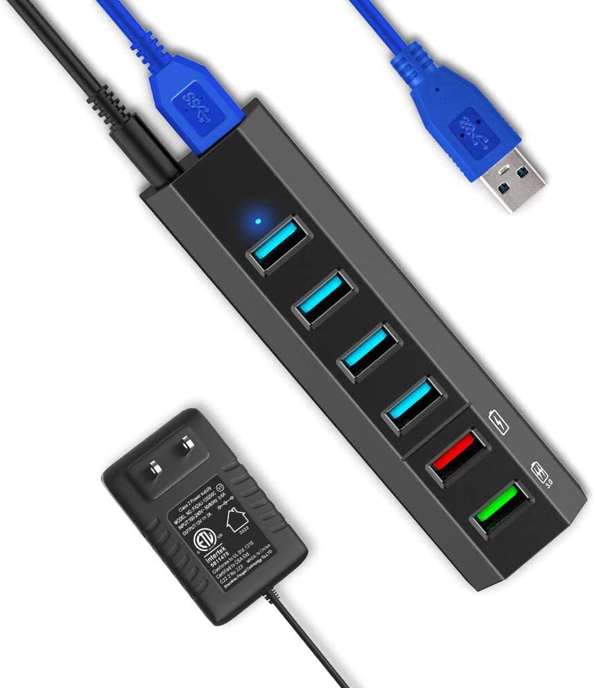 Amazon Prime Members: Aiibe 6-Ports USB 3.0 Hub + 24W Power Adapter + USB 3.0 Cable (Black) $9 + Free Shipping w/ Prime or on $25+