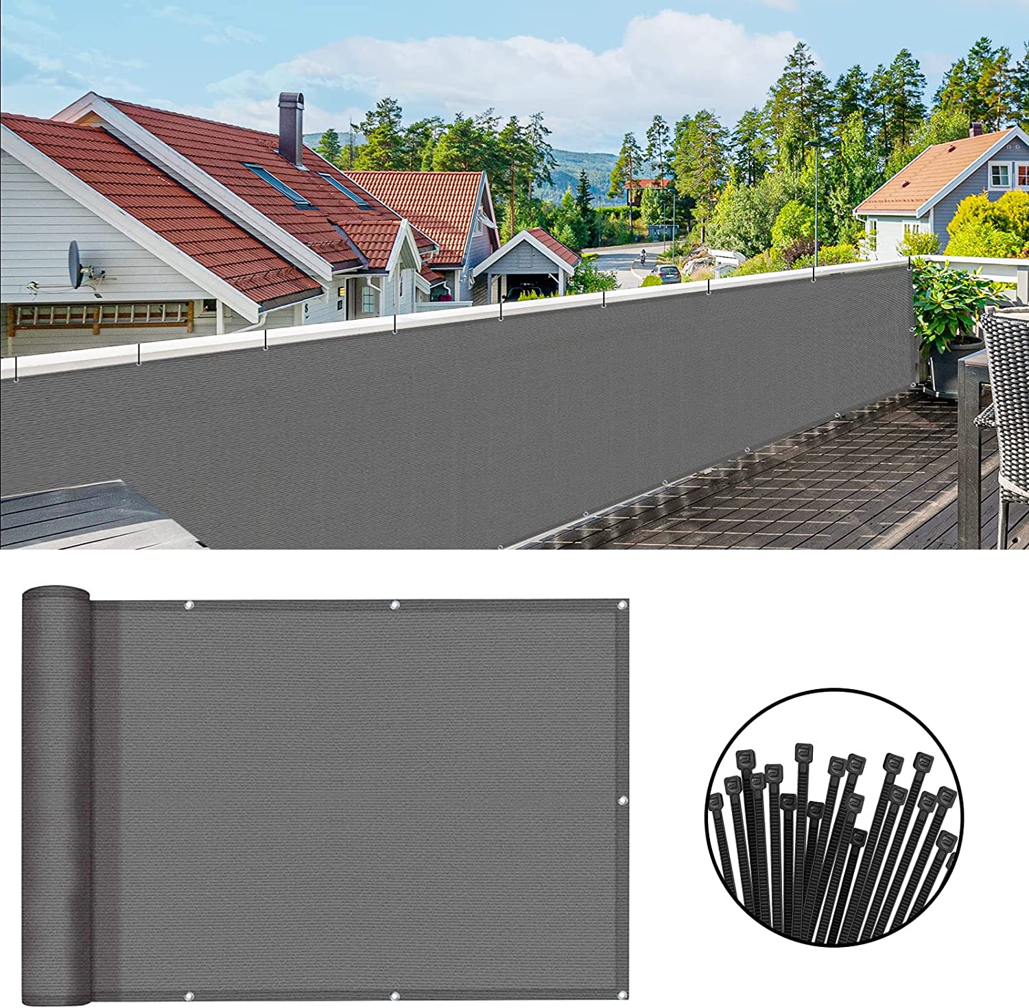 3' x 16' Sunny Guard Balcony Deck Privacy Screen (Dark Gray)