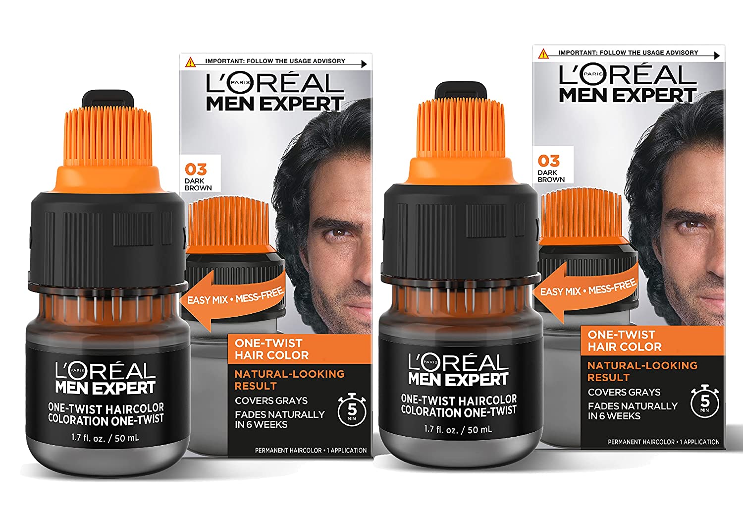 2-Pack L'Oreal Paris Men Expert One Twist Mess Free Permanent Hair Color (03 Dark Brown) $11.35 ($5.67 each) & More w/ S&S + Free Shipping w/ Prime or on $25+