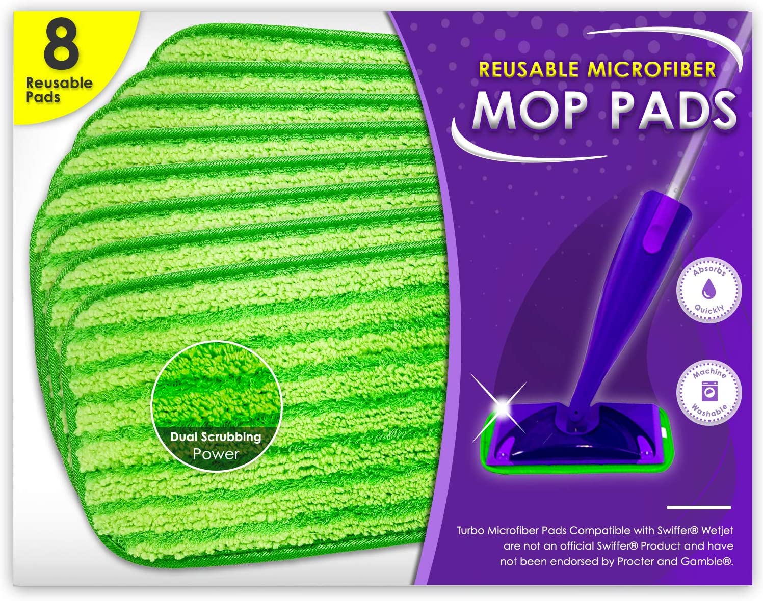 Turbo Mops Reusable Floor Mop Pads: 8-Count Compatible w/ Swiffer WetJet $24.35, 2-Count Compatible w/ Swiffer Sweeper $8.30 & More w/ S&S + Free Shipping w/ Prime or on $25+