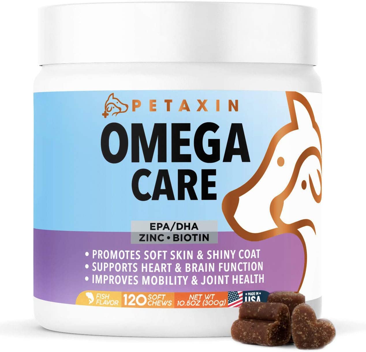 Petaxin Omega Fish Oil For Dog Skin Coat Supplement Soft Chews 1 