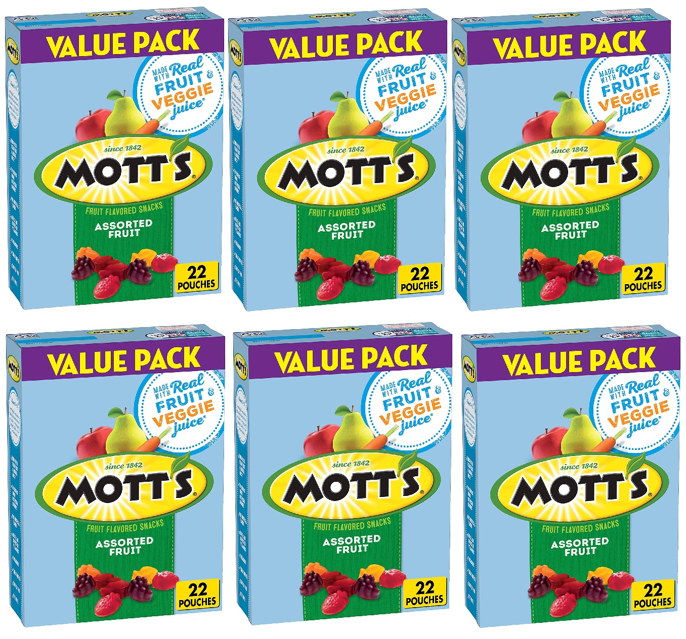 6-Pack 22-Count 0.8-Oz Mott's Fruit Flavored Snack Pouches (Assorted Fruit) $11.55 w/ S&S + Free Shipping w/ Prime or on $25+