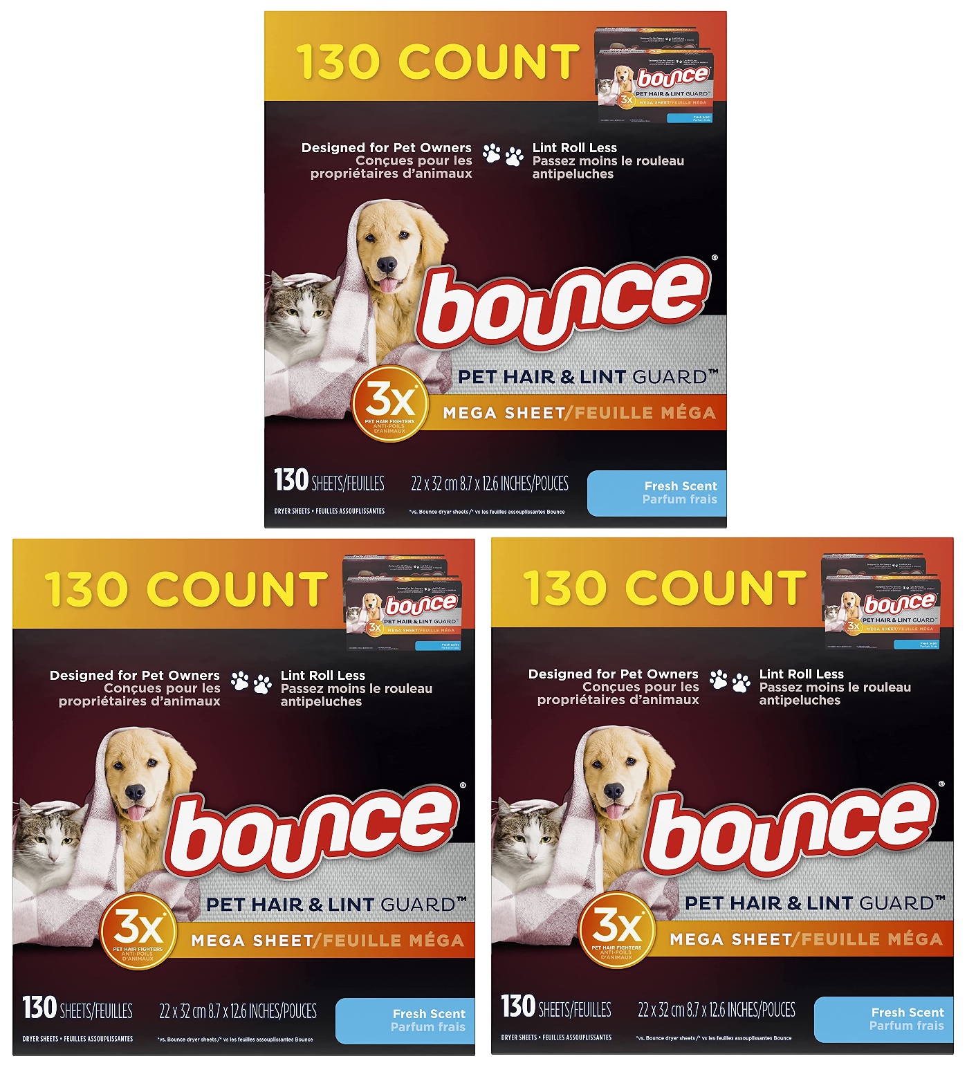 Select Dryer Sheets: Buy 3, Get $10 Off: 130-Ct Bounty Pet Hair & Lint Guard 3 for $18.35, 240-Count Bounce (Free & Gentle) 3 for $18.35 & More w/ S&S + Free Shipping