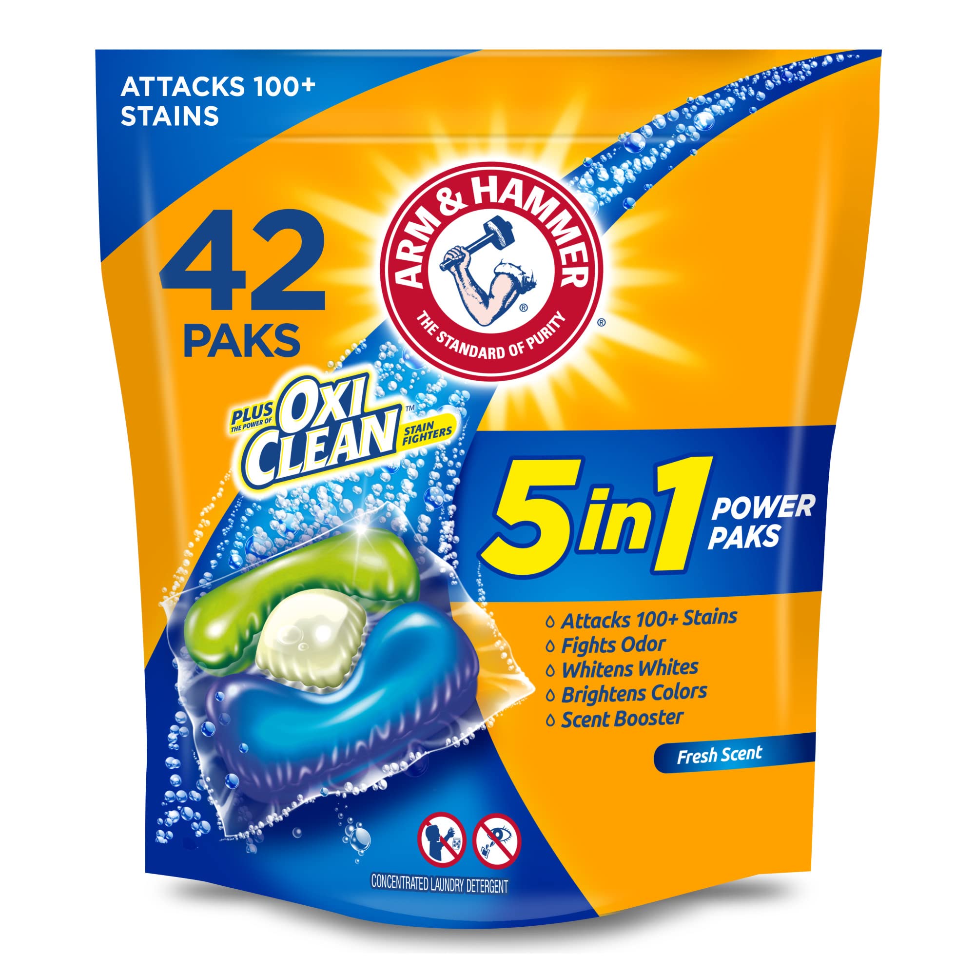 Arm & Hammer Plus Oxi Clean 5-in-1 Laundry Detergent Little Paks: 42-Count $5.65, 4-Pack 42-Count $22.70 w/ S&S + Free Shipping w/ Prime or on $25+