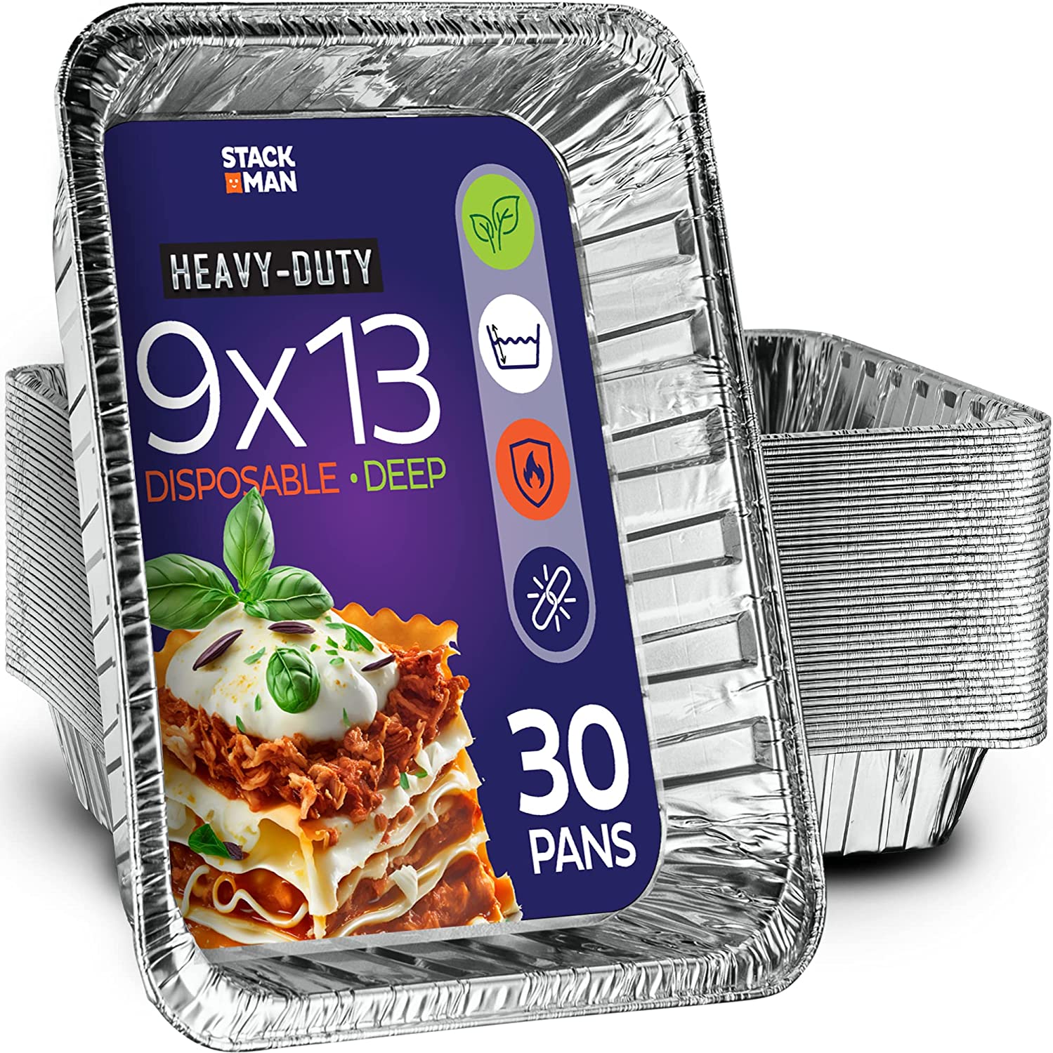 Amazon Prime Members: 30-Pack 9" x 13" Stack Man Heavy Duty Disposable Aluminum Foil Deep Pans $11 w/ S&S + Free Shipping w/ Prime or on $25+