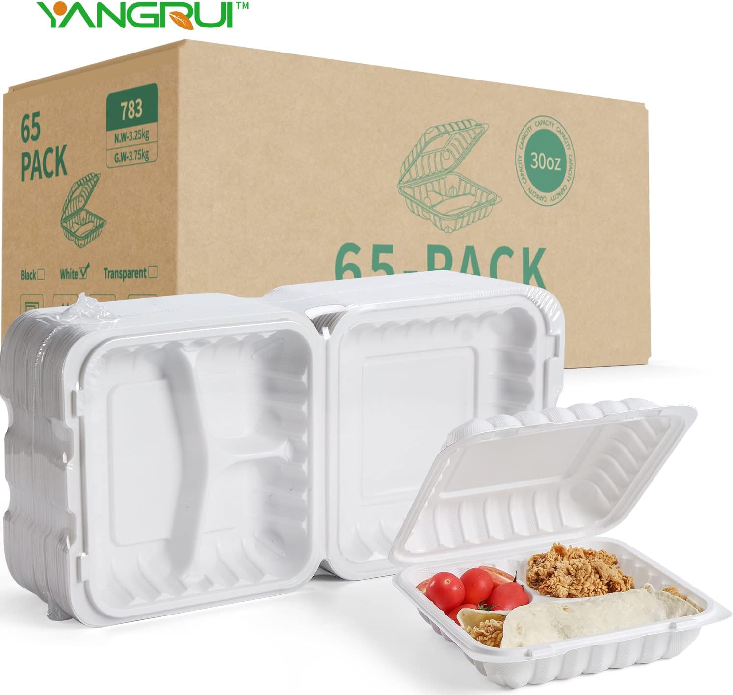 65Pack 30Oz Yangrui Clamshell BPA Free Reusable ToGo Food Containers