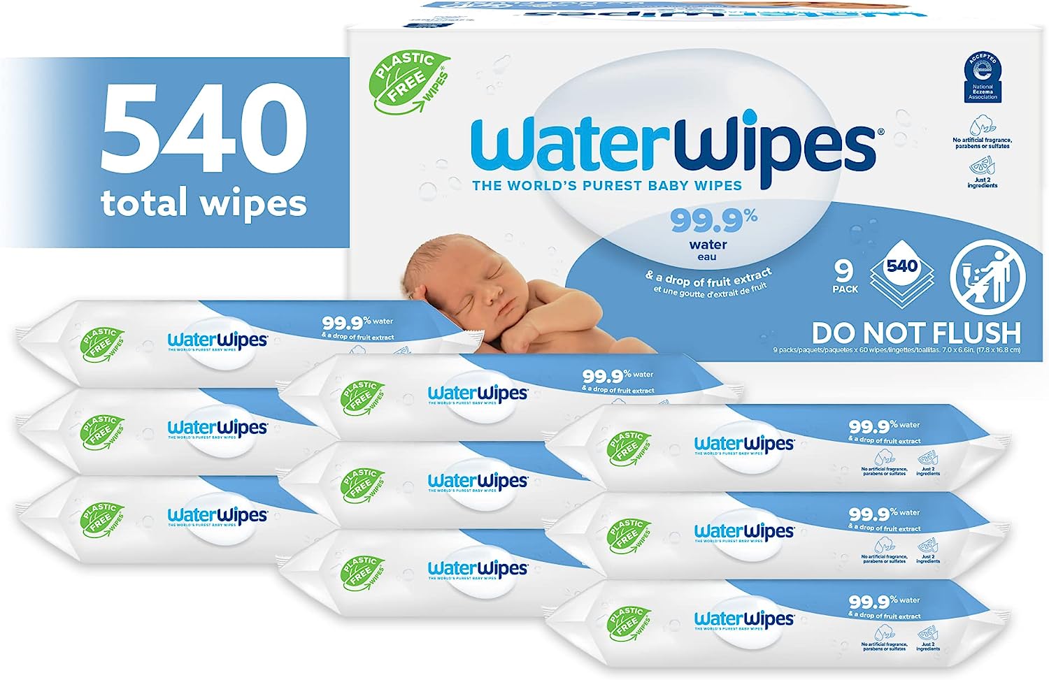 WaterWipes 540 Toallitas - 9 Paquetes