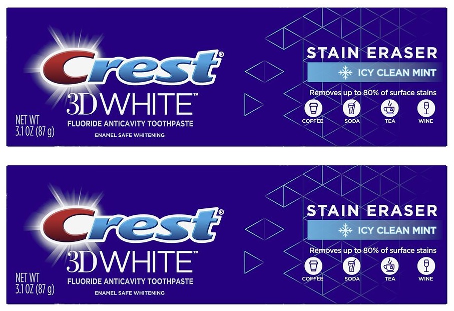 3.1oz Crest 3D White Stain Eraser Toothpaste (Icy Clean Mint) + 4
