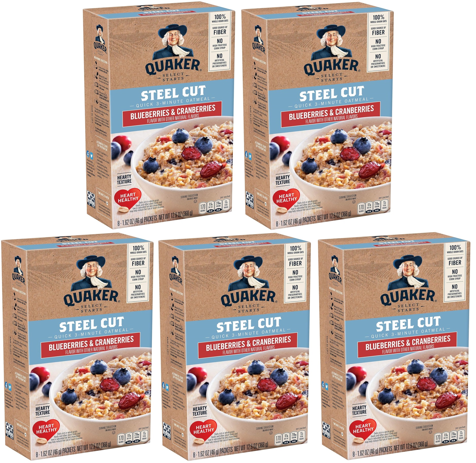 5-Pack 8-Count 1.62-Oz Quaker Instant Steel Cut Oatmeal (Cranberries & Blueberries) $7 + Free Shipping w/ Prime or on $35+