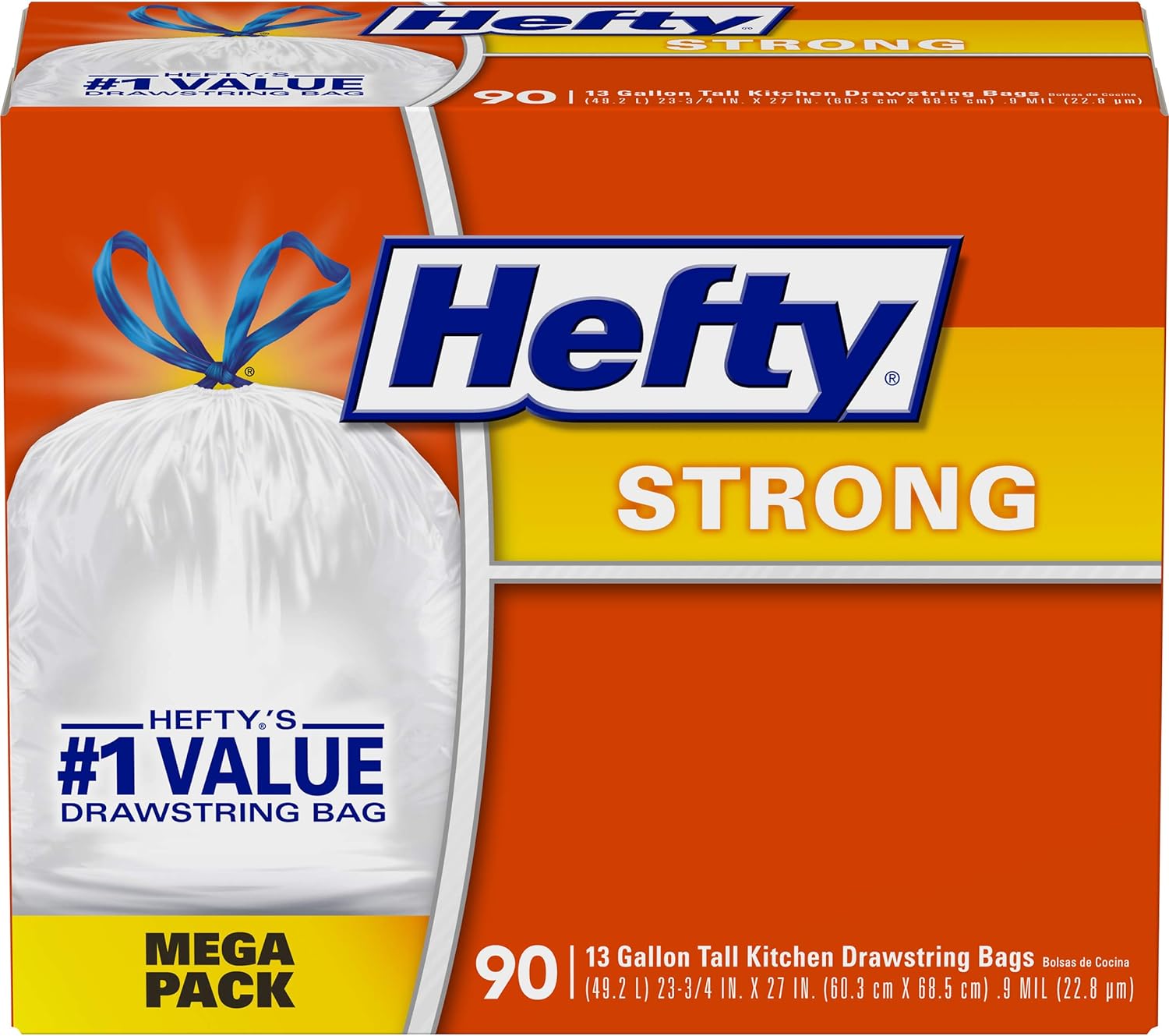 90-Count 13-Gallon Hefty Strong Tall Kitchen Trash Bags (Unscented) $10.45 & More w/ S&S + Free Shipping w/ Prime or on $35+
