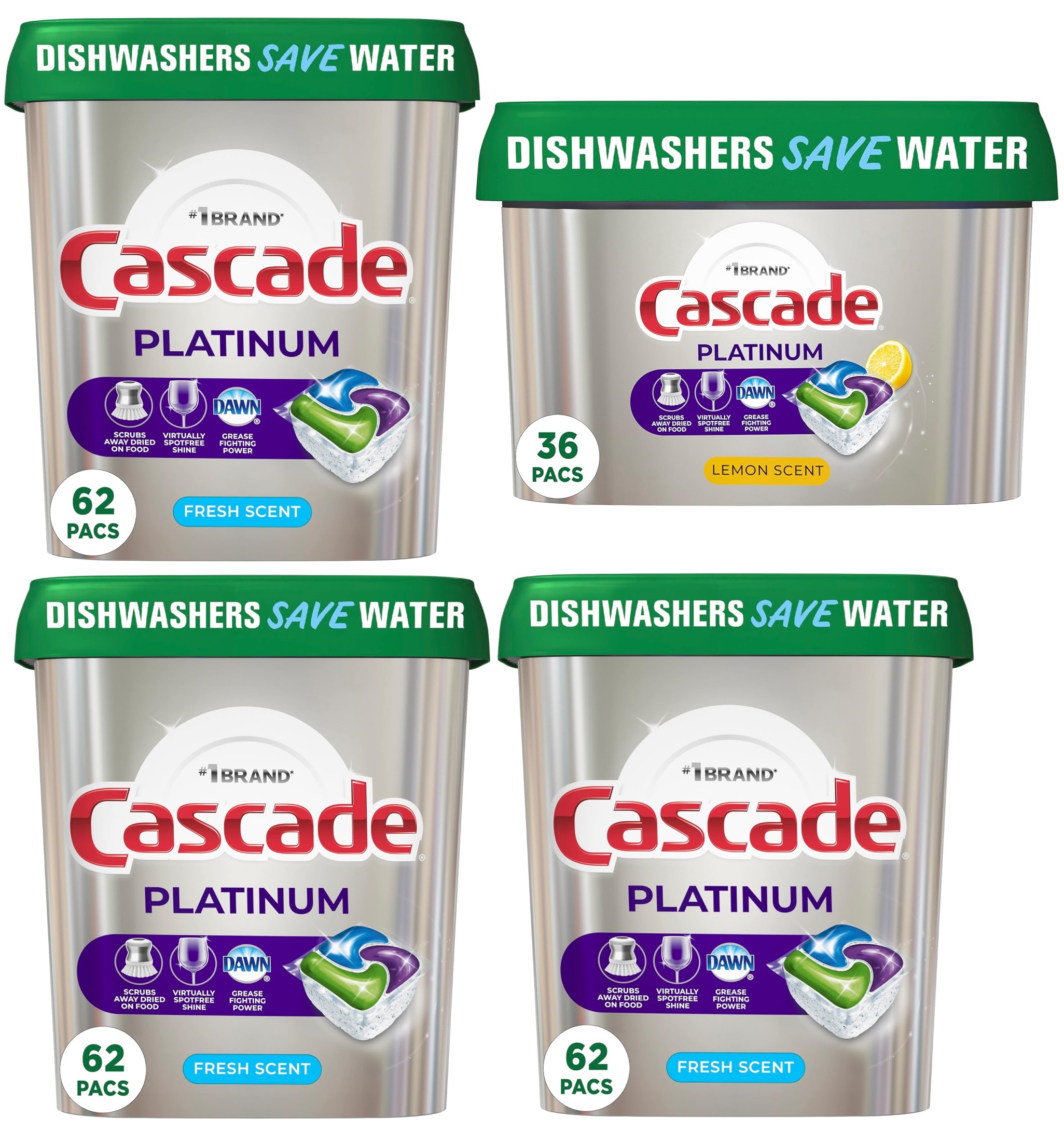 Cascade Platinum Actionpacs Dishwasher Soap Pods 3Pack 62Ct (Fresh