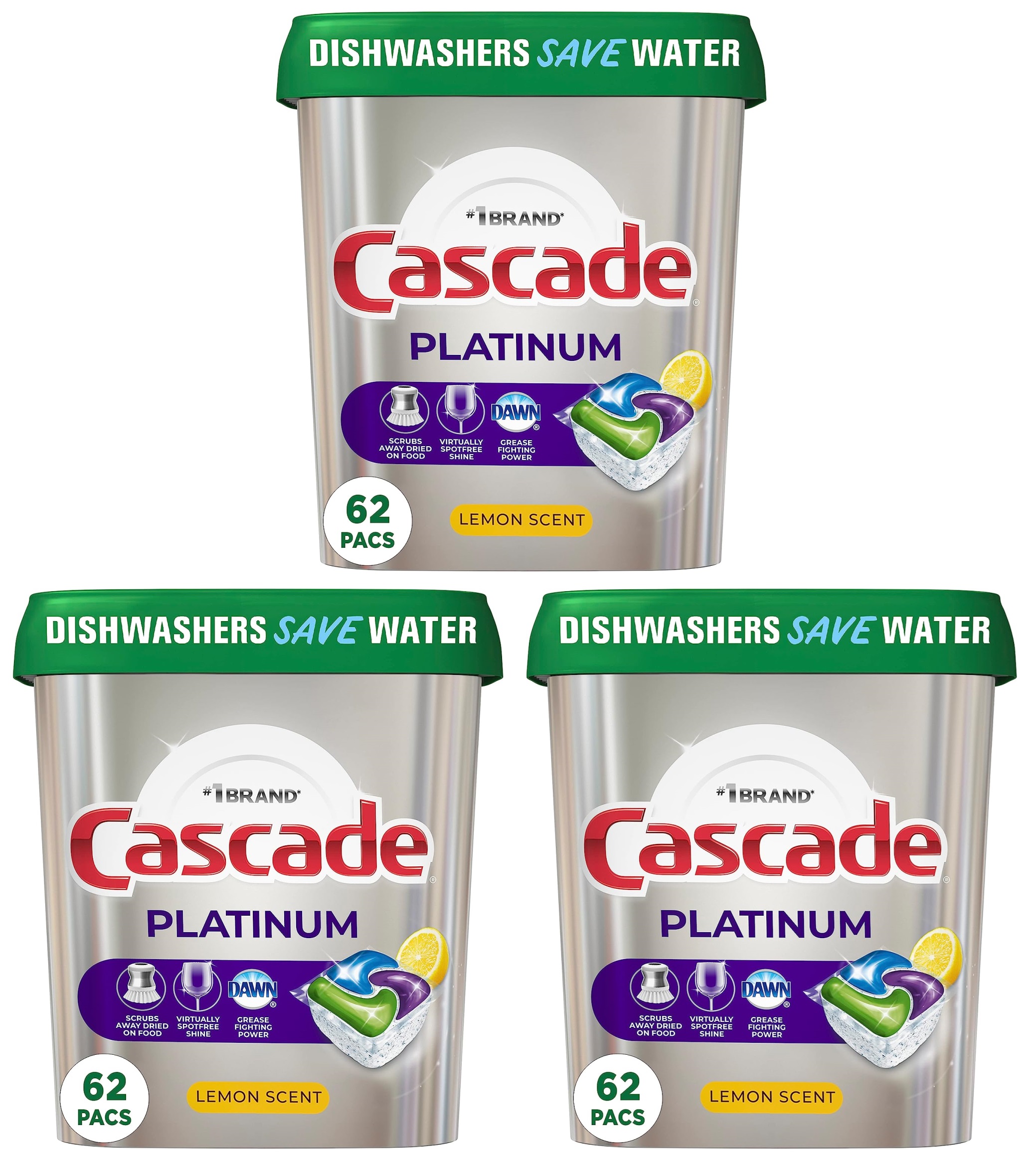 62-Ct Cascade Platinum Dishwasher Pods (Lemon) + $15 Amazon Credit 3 for $38.85 & More after $15 Rebate w/ S&S + Free S/H