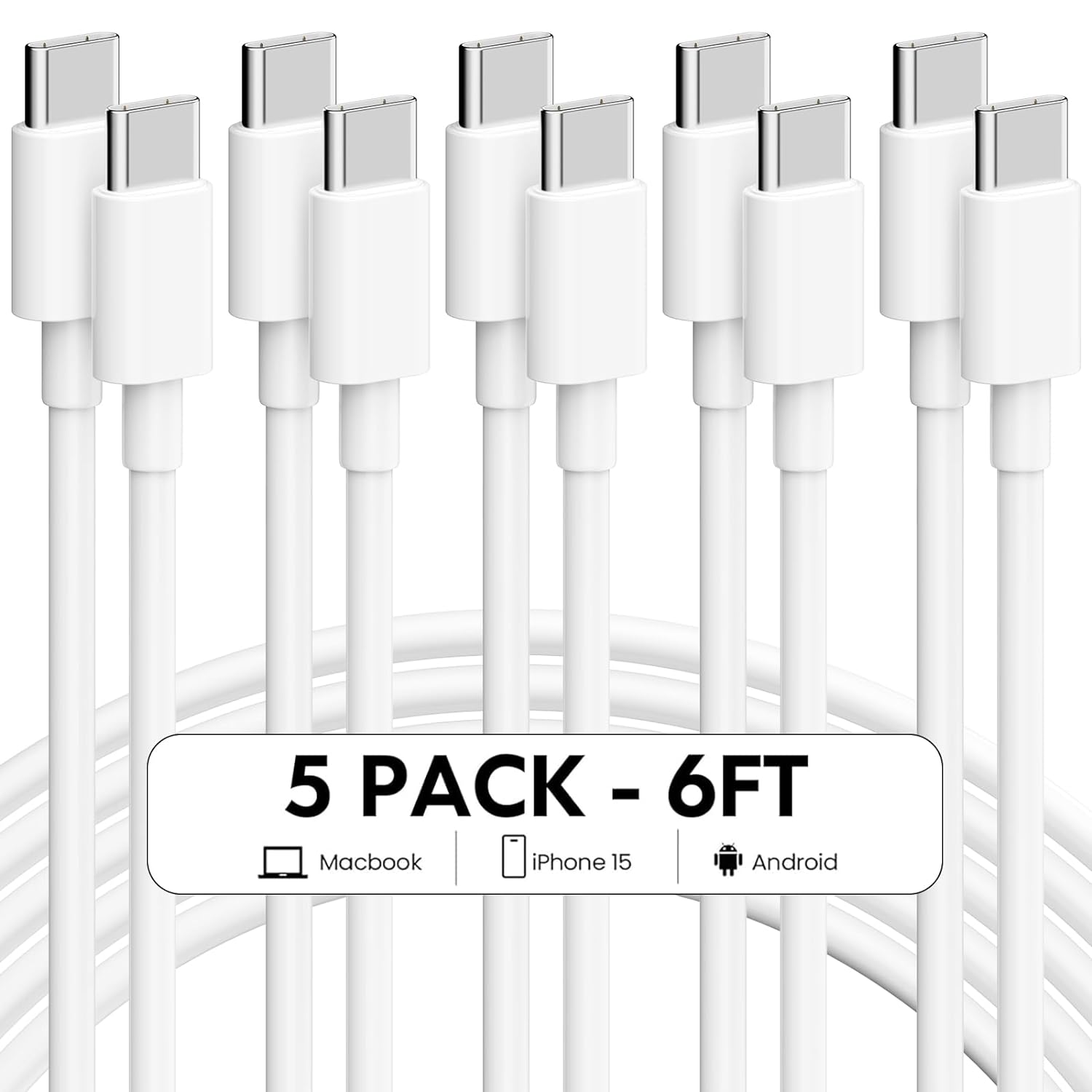 5-Pack 6' 60W USB-C to USB-C Charging Cables $5 + Free Shipping w/ Prime or on $35+