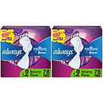 78-Count Always Radiant w/ Flexfoam Pads (Size 2) 2 for $23.10, 450-Count U by Kotex Barely There Thin Liners (Long) 2 for $56.20 &amp; More w/ S&amp;S + Free Shipping w/ Prime or on $25+