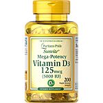 200-Count Puritan's Pride Vitamin D3 5000 IU Softgels $3.25 w/ S&amp;S + Free Shipping w/ Prime or on $35+