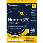 1-Year Norton 360 Premium Antivirus Software (10 Devices, Digital Download) $20