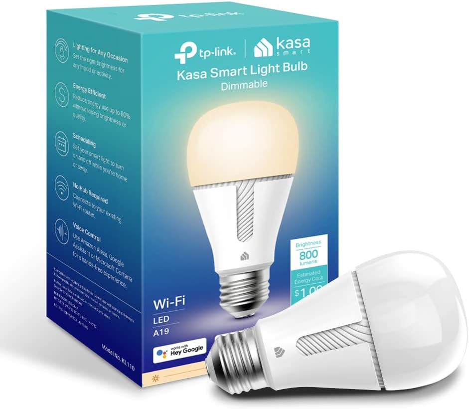 Kasa A19 Wi-Fi Smart LED Dimmable Light Bulb (Soft White, KL110) $7 + Free Shipping w/ Prime or on $35+