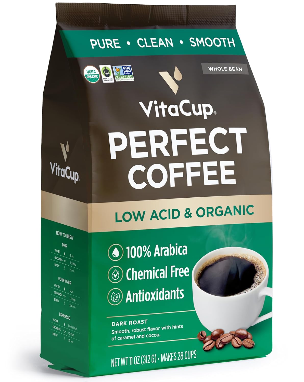 VitaCup Coffee & Tea K-Cup Pods, Instant Coffee Packets: 11-Oz Perfect Coffee for Low Acid & Organic (Dark Roast) $5.95 & More w/ S&S + Free Shipping w/ Prime or on $35+