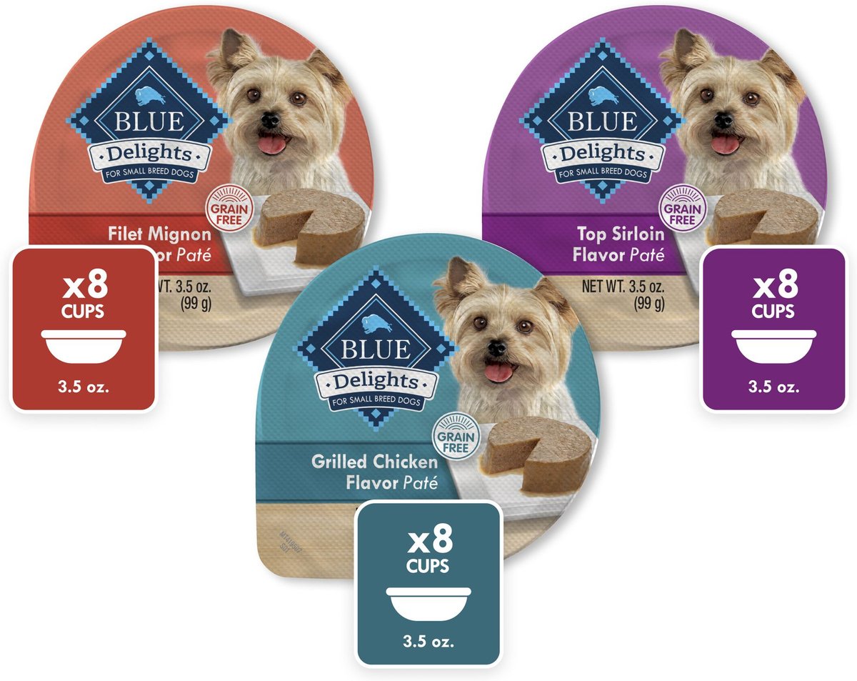 24-Pack 3.5-Oz Blue Buffalo Delights Grain-Free Natural Wet Dog Food Cups (for Adult Small Breed) $25.30 & More w/ S&S + Free Shipping