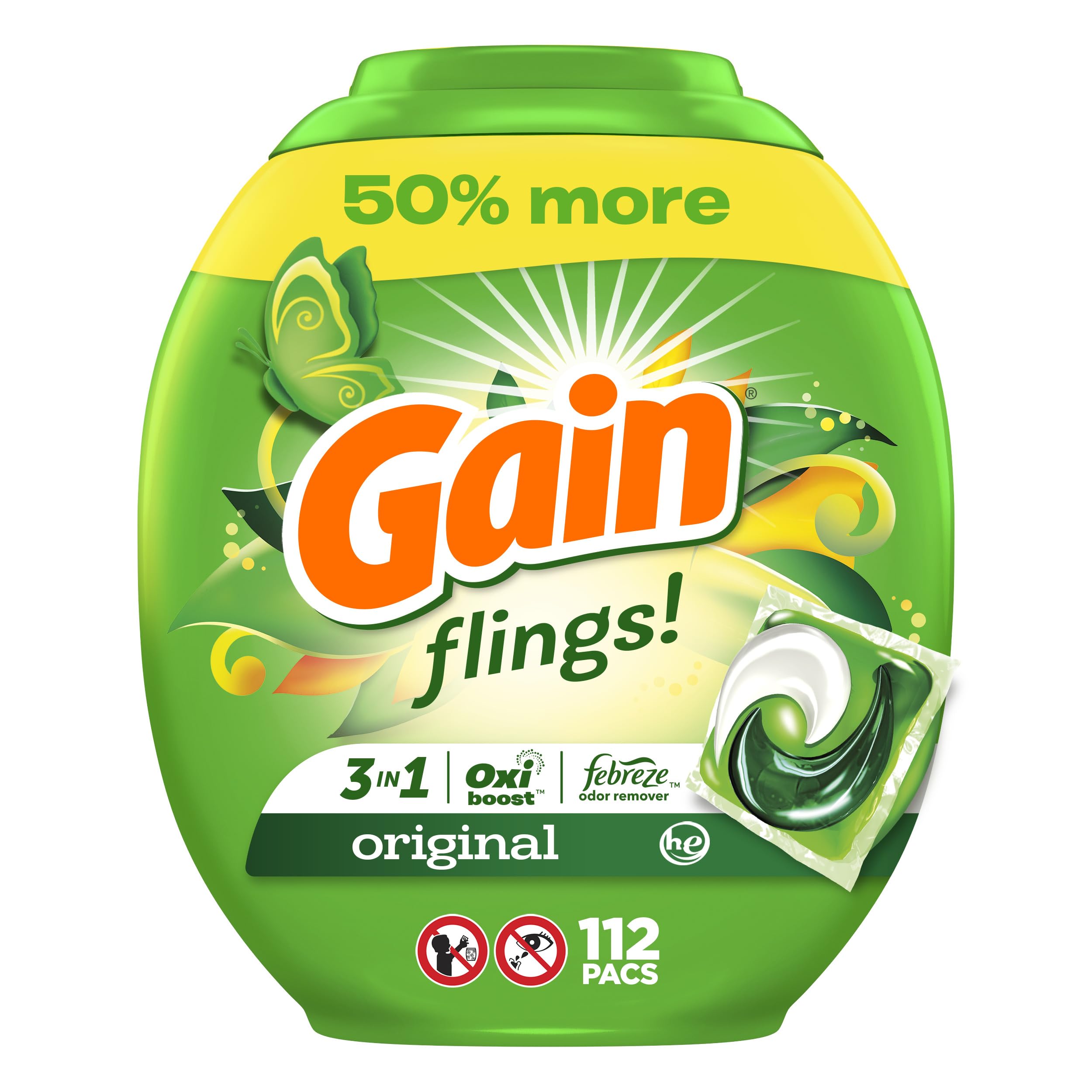112-Count Gain flings Laundry Detergent Soap Pacs (Original) + $17 Amazon Credit $25.90 w/ S&S + Free Shipping w/ Prime or on $35+