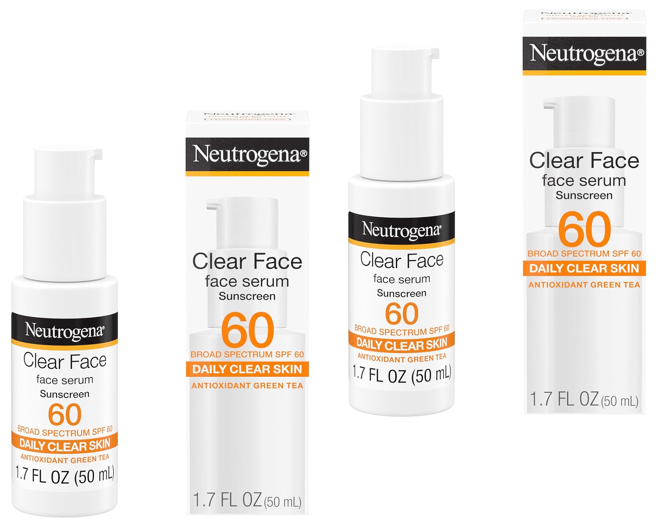2-Pack 1.7-Oz Neutrogena Clear Face Serum Sunscreen w/ Green Tea (SPF 60+) + $5 Amazon Credit $24.85 w/ S&S + Free Shipping w/ Prime or Orders $35+
