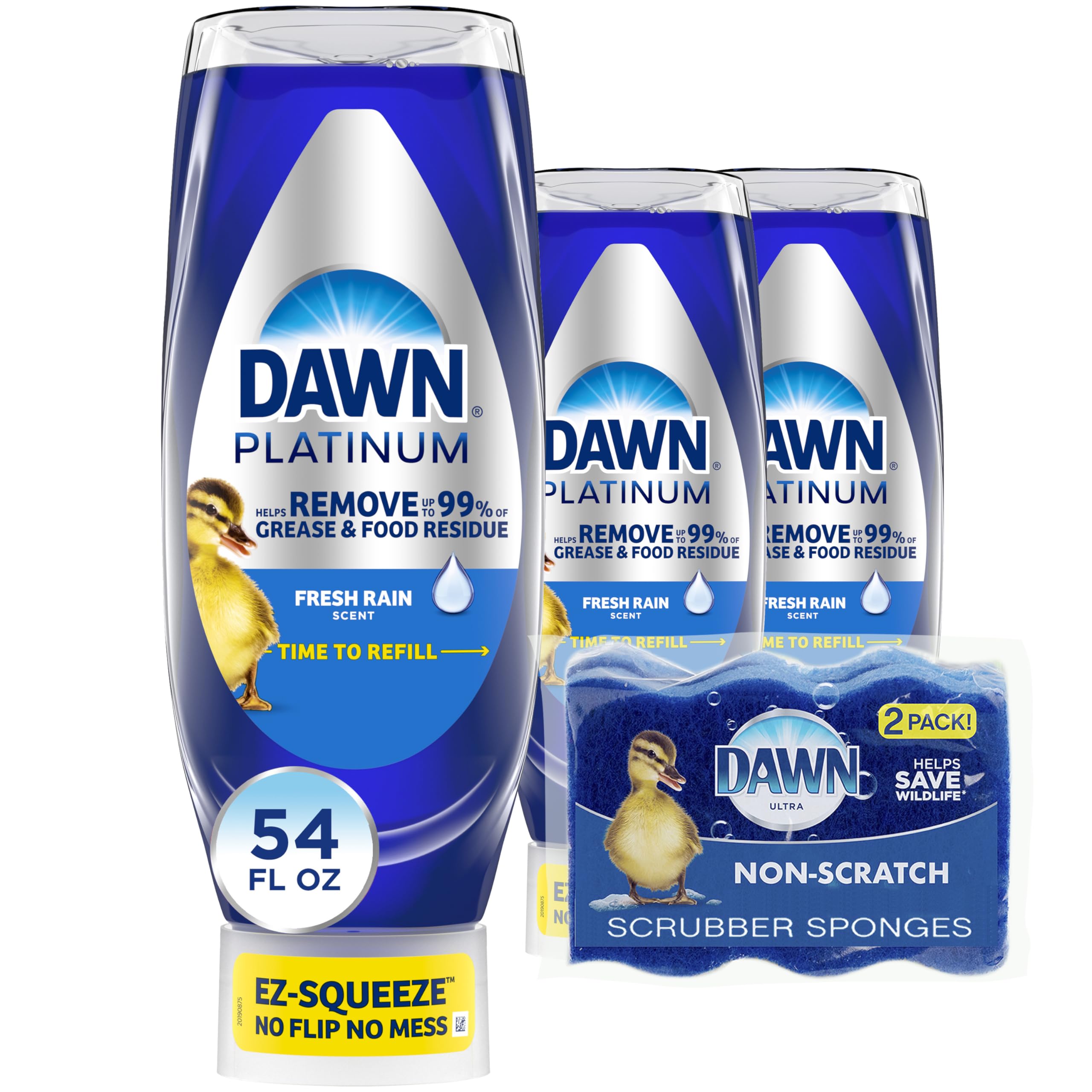 Prime Members: 3-Pack 18-Oz Dawn EZ-Squeeze Platinum Dishwashing Soap + 2 Non-Scratch Sponges $13.15 w/ S&S + Free Shipping w/ Prime or on $35+